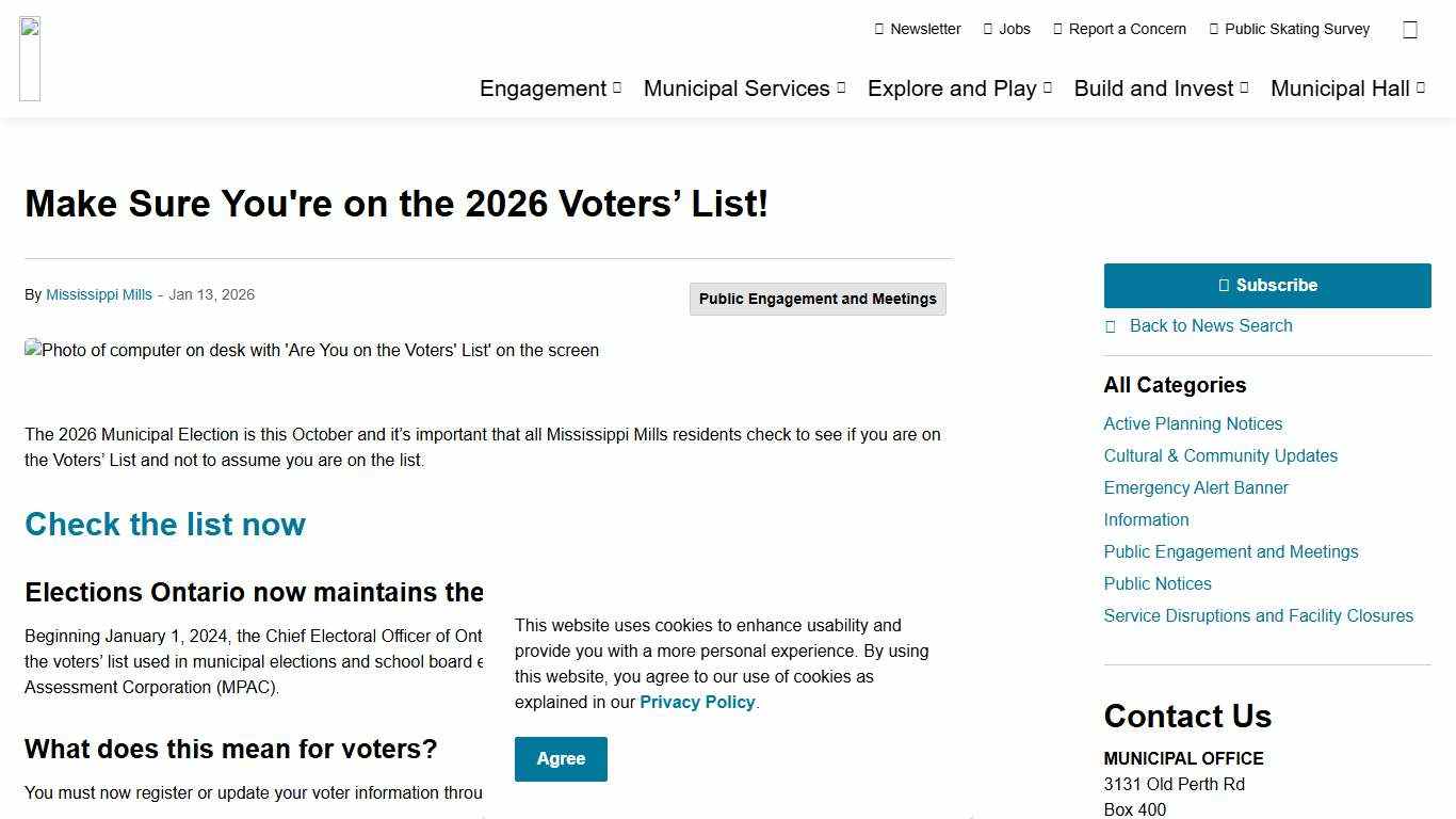 Make Sure You're on the 2026 Voters’ List! Mississippi Mills