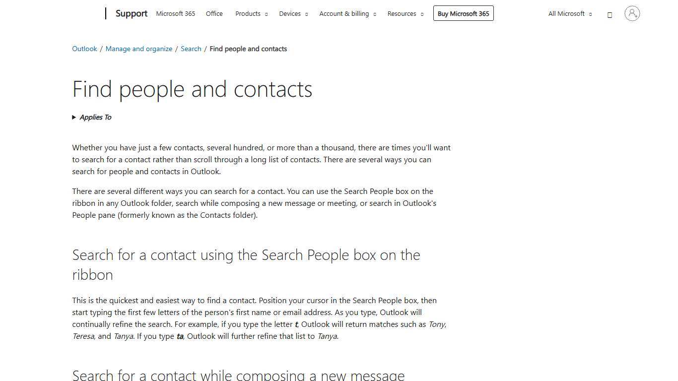 Find people and contacts - Microsoft Support